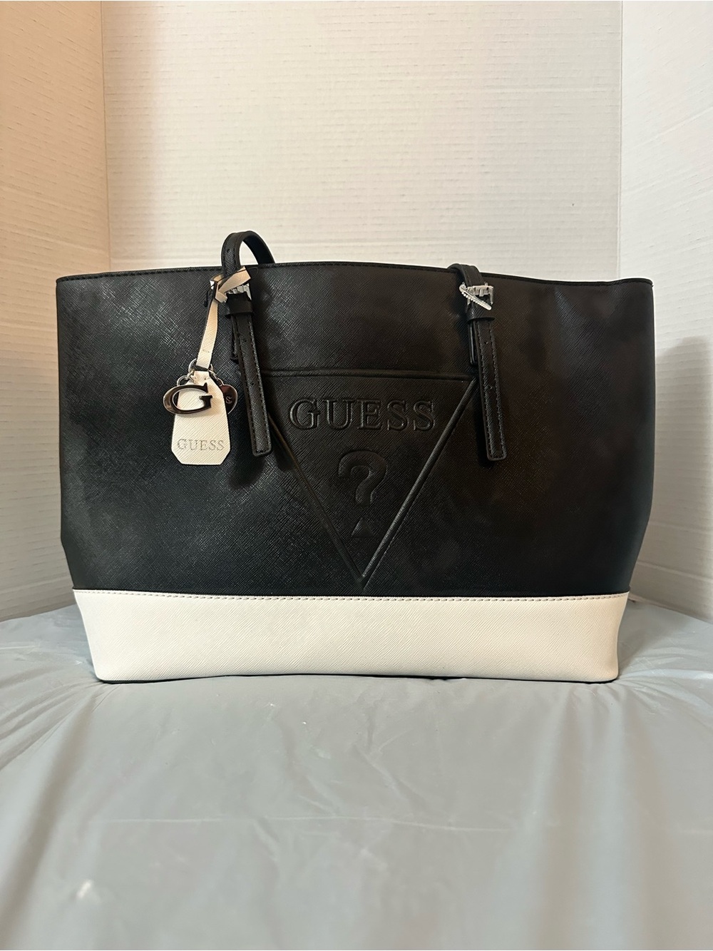 GUESS Black and White Two-Tone Logo Tote